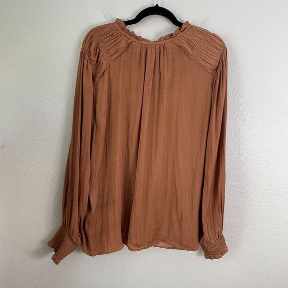 Joie Womens Plus 2X Rust Orange Long Sleeve Ruffle Neck Blouse Top Satin Shirt - Picture 11 of 11